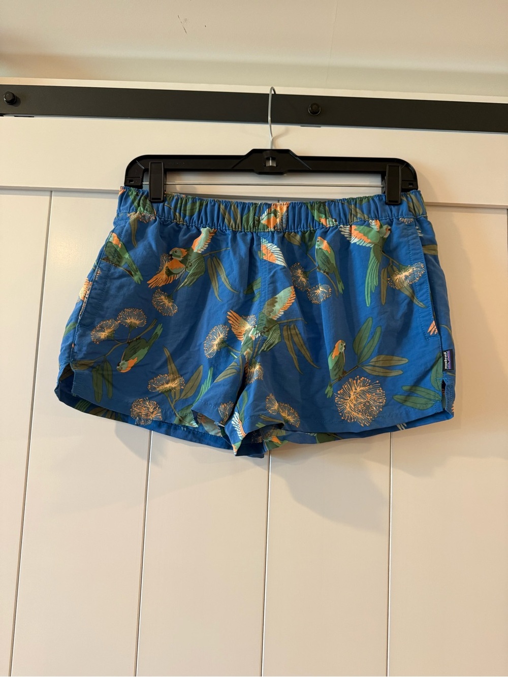 Patagonia Blue Tropical Parrot-Print Athletic Shorts
